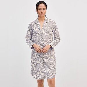 Haven Well Within Organic Cotton Poplin Grey Paisley Boho Sleep Shirt Dress Sz L